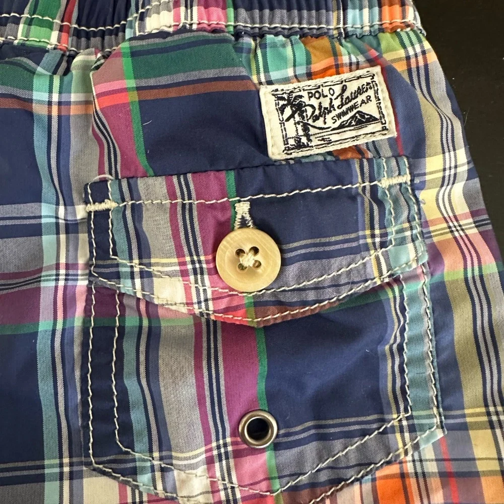 Ralph Lauren Toddler Multicolor Plaid Swim Trunks | 18M | Blue
